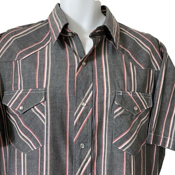 Vintage BJ- R Western Shirt Mens Extra Large Gray Stripe Long Tail Form Fit - Picture 2 of 5